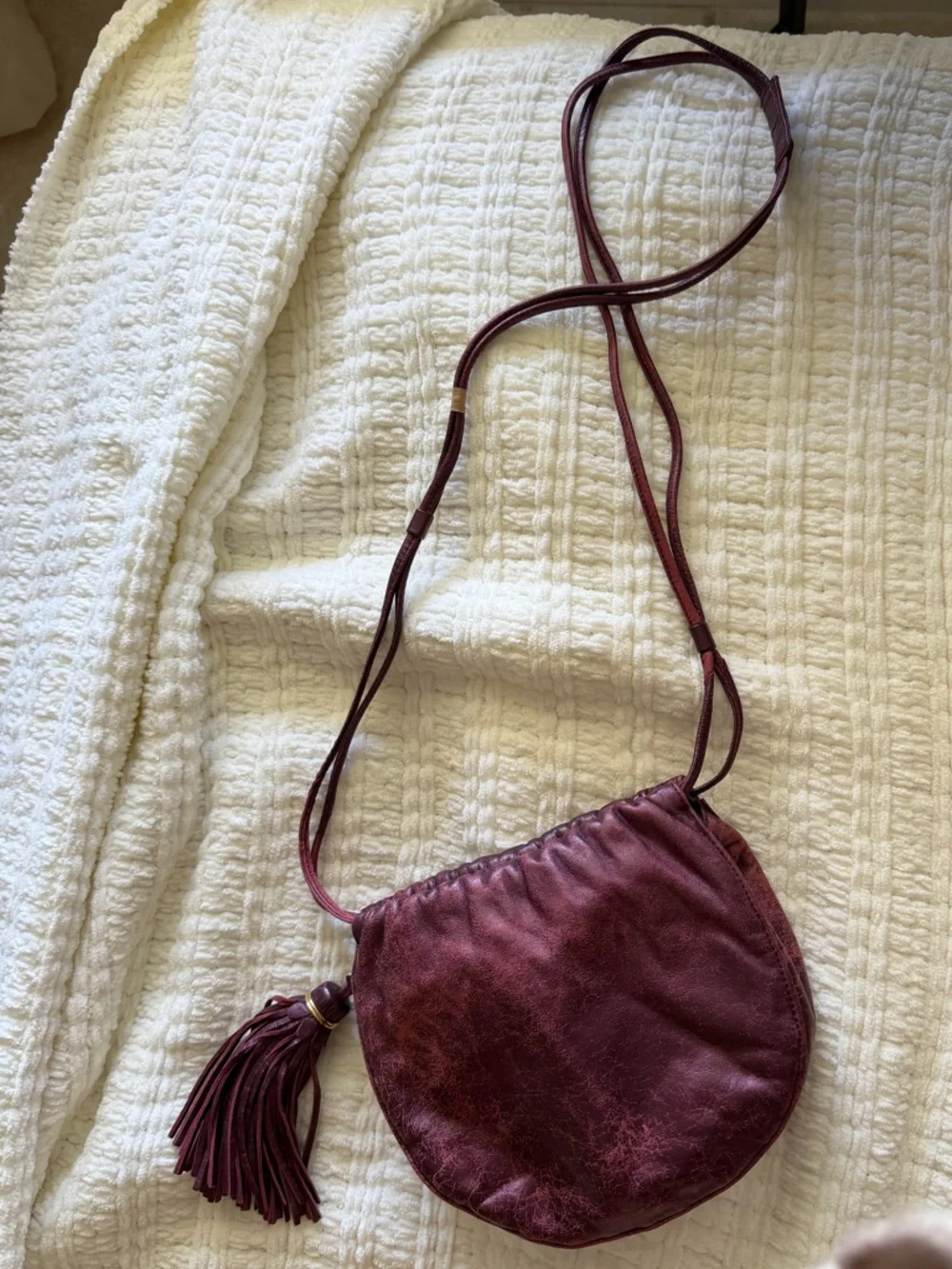 Vintage Ganson San Francisco Metallic Burgundy Leather Mini Bag‎ Tassel Y2K Boho